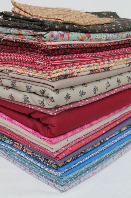12 pounds vintage fabric, lot country quilting prints & solids, 80s cotton & blends