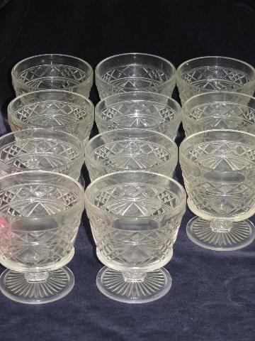 12 sherbets and 12 water goblets, vintage Hazel Atlas Gothic pattern glasses
