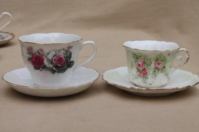 12 vintage china cups & saucers to mix & match, tea party flowered porcelain teacups