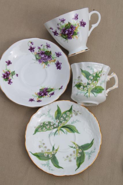 12 vintage china cups & saucers to mix & match, tea party flowered porcelain teacups