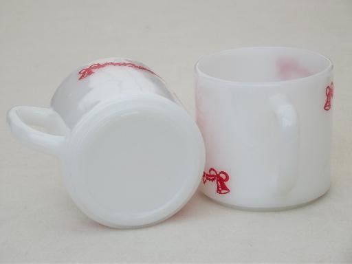 12 vintage milk glass coffee mugs, Christmas 1976 Federal glass cups