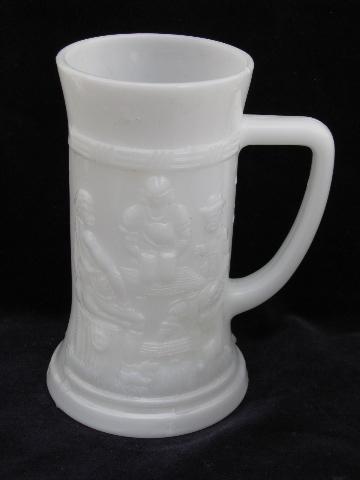 12 vintage milk white glass cider mugs / beer steins