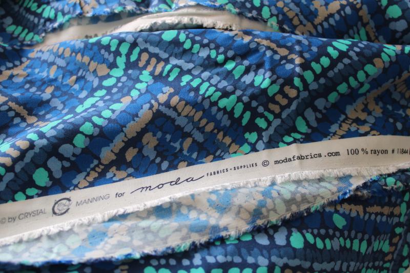 12 yards Moda rayon fabric made in Japan, batik style print cool colors on blue