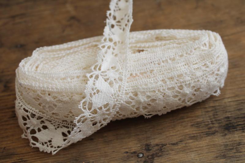 12 yards new old stock vintage cotton lace edging sewing trim, cluny lace machine made