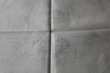 1776 patriotic Americana designs stamped to embroider, 1976 bicentennial vintage cotton quilt blocks