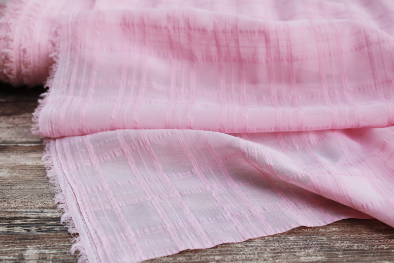 18 yards 54 wide soft girly pink flowy poly fabric semi sheer w/ windowpane weave pattern