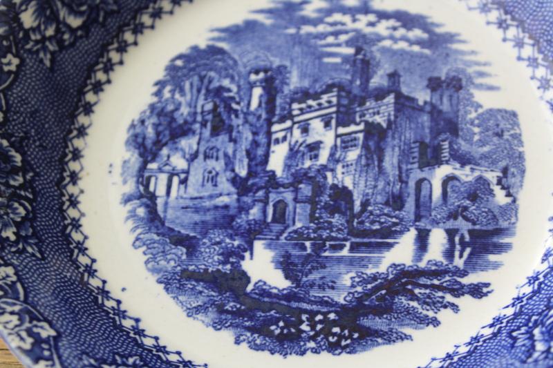 1800s antique Alhambra pattern flow blue & white soup bowl, 19th century vintage