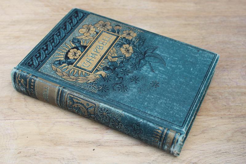 1800s antique art binding book CAMPBELL embossed gold cover poetry of Thomas Campbell