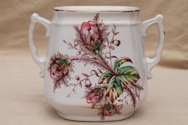 1800s antique moss rose china biscuit jar, aesthetic roses sepia pink engraving