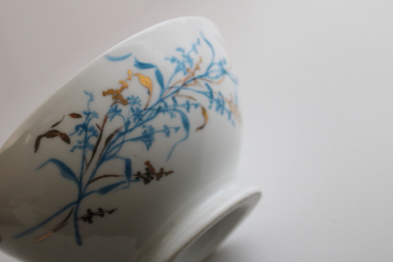1800s vintage Limoges china footed bowl cafe au lait shape, naturalistic grasses flowers aqua  gold