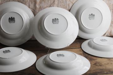 1800s vintage Wedgwood Royal Stone China plain heavy white ironstone soup bowls, antique set of 6