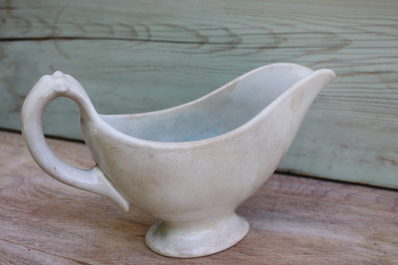1800s vintage ironstone sauce pitcher or gravy boat, shabby antique browned china