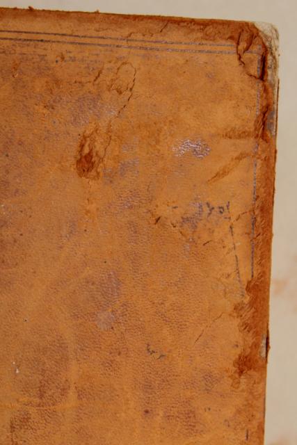 1800s vintage leather bound book, shabby worn old antique library photo prop