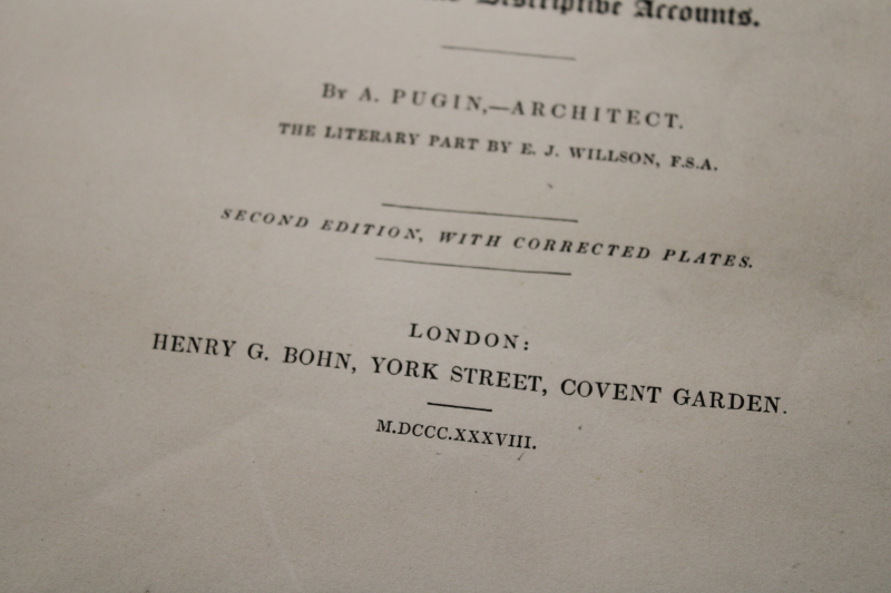1830s Pugin Gothic Architecture historic English buildings, drawings, engravings architectural ornamentation