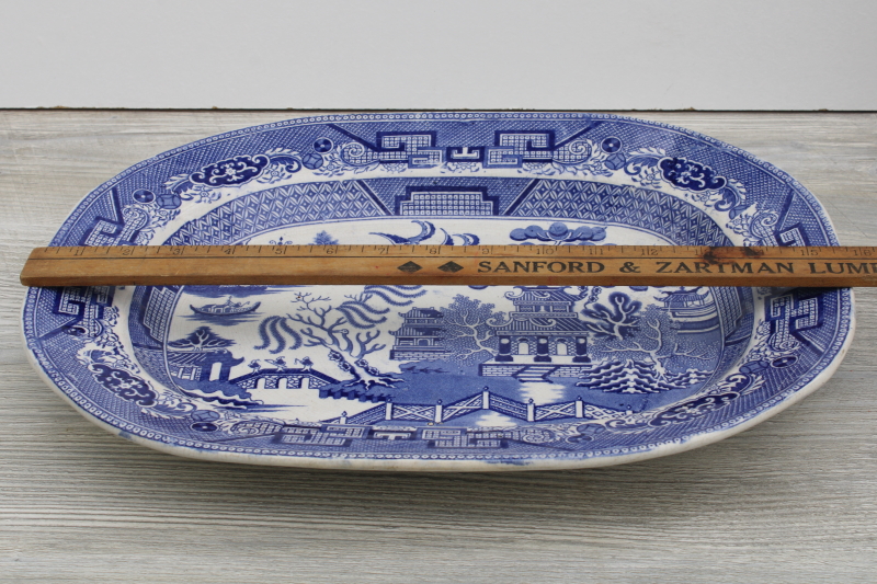 1850s vintage English ironstone platter, antique Blue Willow china William Emberton mark