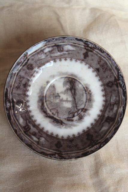1860s flow black mulberry transferware saucer plate, Vincennes Alcock - England