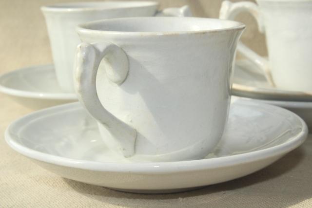 1860s vintage antique white ironstone china embossed prairie wheat English tea or coffee cups