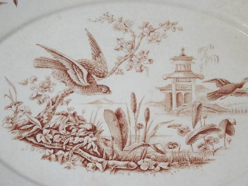 1870s Indus brown transferware meat platter, antique Ridgway china