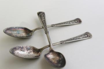 1880s aesthetic vintage silverplate tea spoons, 1847 Rogers silver Arcadian dancing nymph
