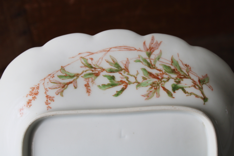 1880s antique H&Co Haviland Limoges china tray or serving dish Meadow Visitors birds on basketweave