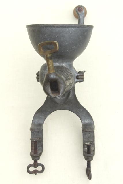 1880s antique kitchen tool, Enterprise fruit press, hand crank crusher juice squeezer