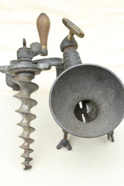 1880s antique kitchen tool, Enterprise fruit press, hand crank crusher juice squeezer