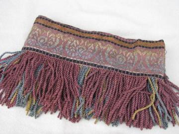 1880s vintage antique drapery trim, rayon embroidery & long fringe