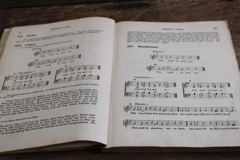 1890s antique Christian Hymns book w/ antique graphics & type, neutral farmhouse decor
