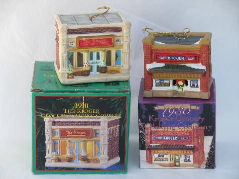 1910 and 1930 Kroger grocery stores, 1990s Kroger's Christmas ornaments