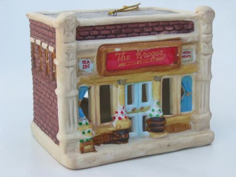 1910 and 1930 Kroger grocery stores, 1990s Kroger's Christmas ornaments