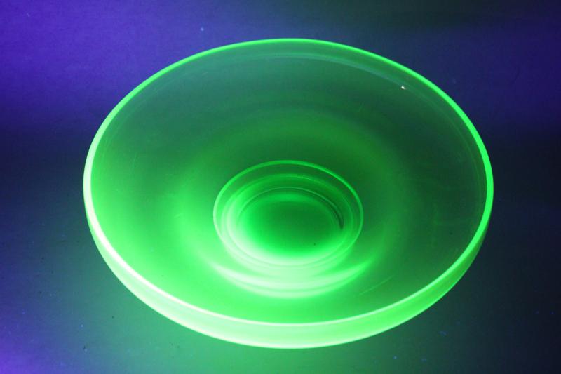 1920s 1930s vintage uranium glass, footed console bowl or large centerpiece