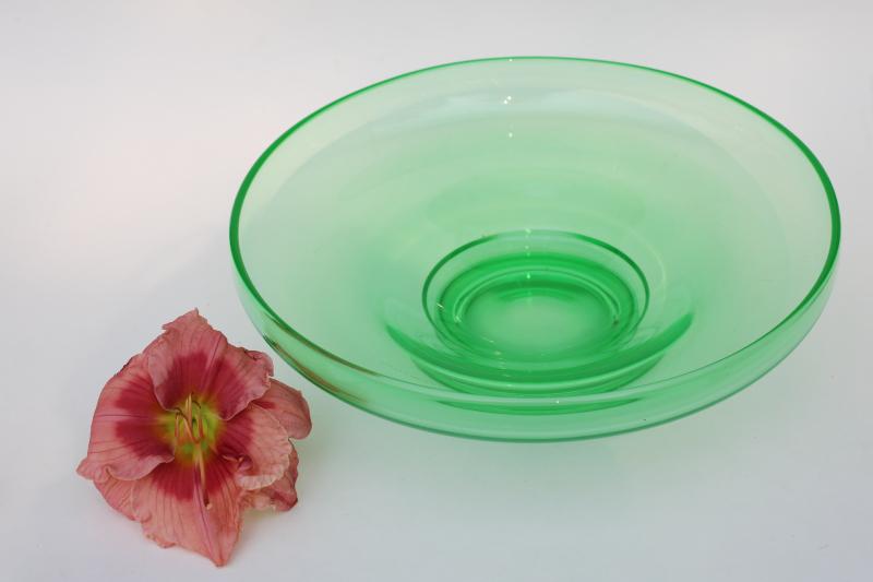 1920s 1930s vintage uranium glass, footed console bowl or large centerpiece