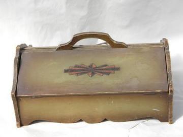 1920s - 30s arts & crafts style wood flatware case, vintage silverware box