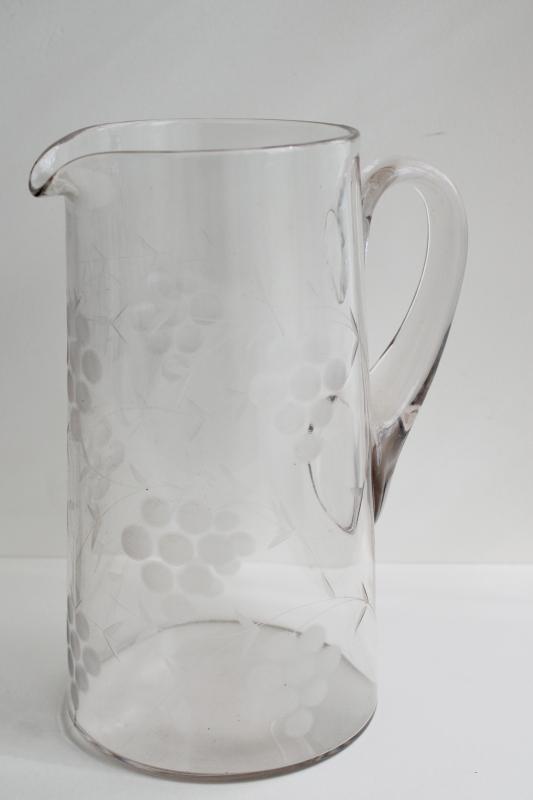 1920s 30s vintage etched glass lemonade pitcher and drinking glasses set