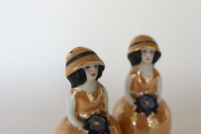 1920s 30s vintage flapper girl china doll salt & pepper shakers hand painted Japan