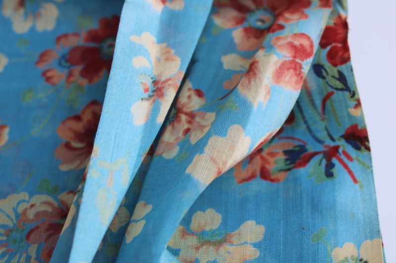 1920s 30s vintage floral print cotton voile, light soft semi sheer fabric