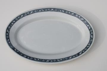 1920s 30s vintage indigo blue border ironstone china platter, oval serving plate
