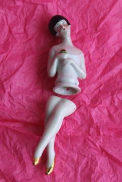 1920s vintage Germany china half doll, flapper girl w/ painted bob, dancer legs