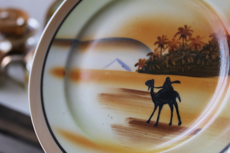 1920s vintage Made in Japan hand painted china tea set, Egyptian desert scenes w/ camels