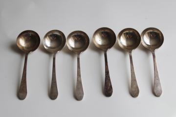 1920s vintage Oneida Community Paul Revere silver plate bouillon spoons, tiny round bowl soup spoons