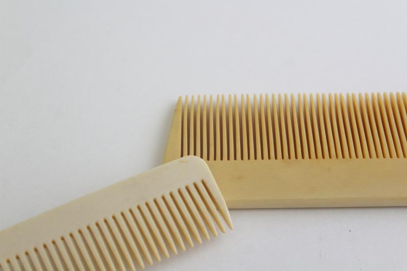 1920s vintage french ivory celluloid combs from a vanity set, antique hair combs