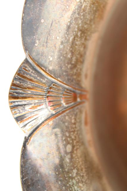 1920s vintage silver over copper, Sheffield shell footed bowl, antique silver plate