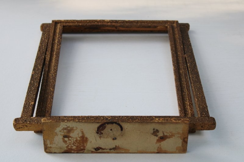 1920s vintage swing tilt frame, antique photo or picture frame w/ stand, old gold gesso finish