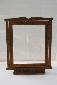 1920s vintage swing tilt frame, antique photo or picture frame w/ stand, old gold gesso finish
