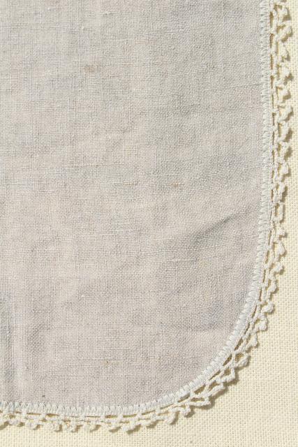 1920s vintage tablecloth, antique flax linen fabric w/ crochet butterfly lace motifs