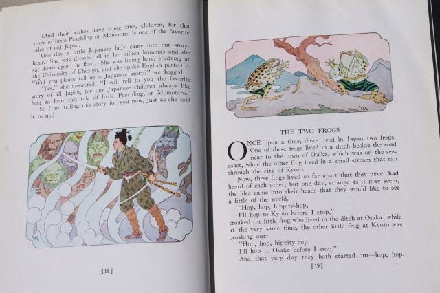 1928 vintage book of fairy tales, Little Peachling stories of old Japan color illustrations