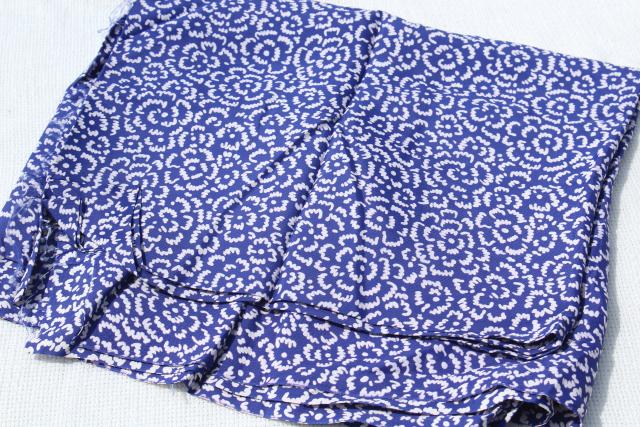 1930 1940s vintage rayon fabric, royal blue floral print silky material