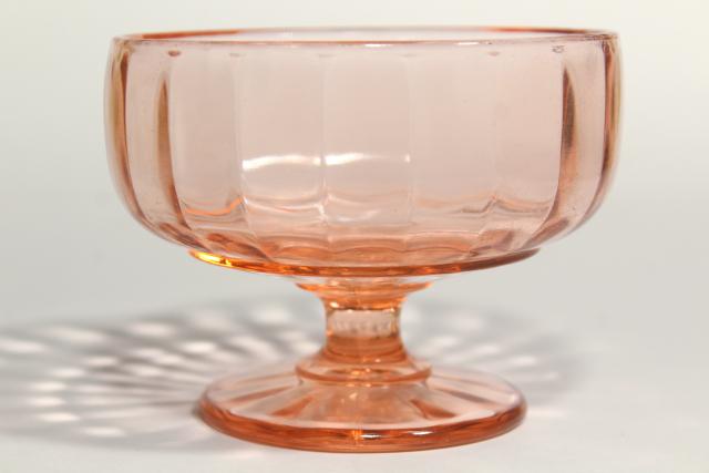 1930s 1940s vintage pink depression glass candy jar, pedestal dish with lid