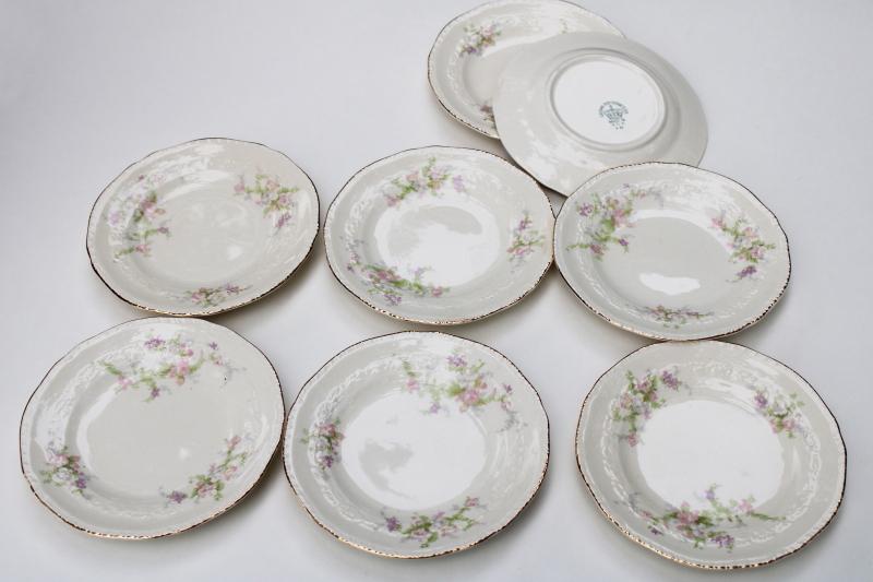 1930s 40s vintage Crown potteries pink floral china plates, cottagecore shabby chic
