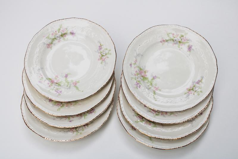 1930s 40s vintage Crown potteries pink floral china plates, cottagecore shabby chic